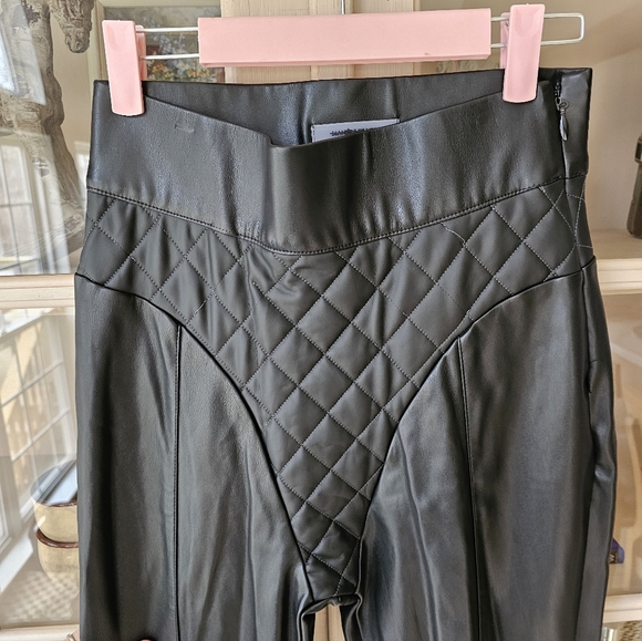 Maniere De Voir Quilted Leather Pants US 8 High Waist Gothcore Moto Leggings - Picture 6 of 14